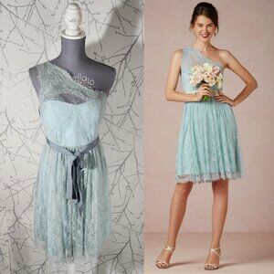 BHLDN Va Et Vien Baby Blue Lace Overlay One Shoulder Fit & Flare Dress